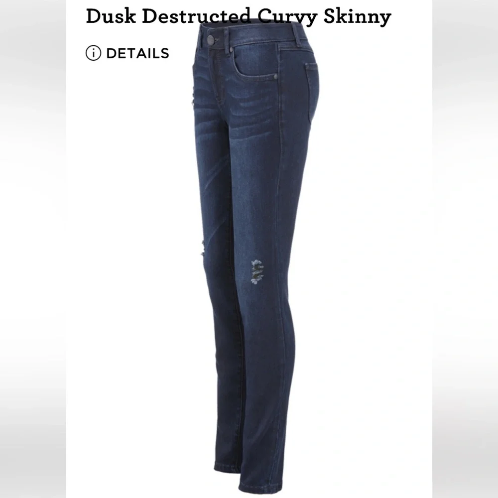 CABI CAbi Dusk Destructed Vintage Curvy Skinny Size 10 Dark Wash Denim EUC - Picture 2 of 11